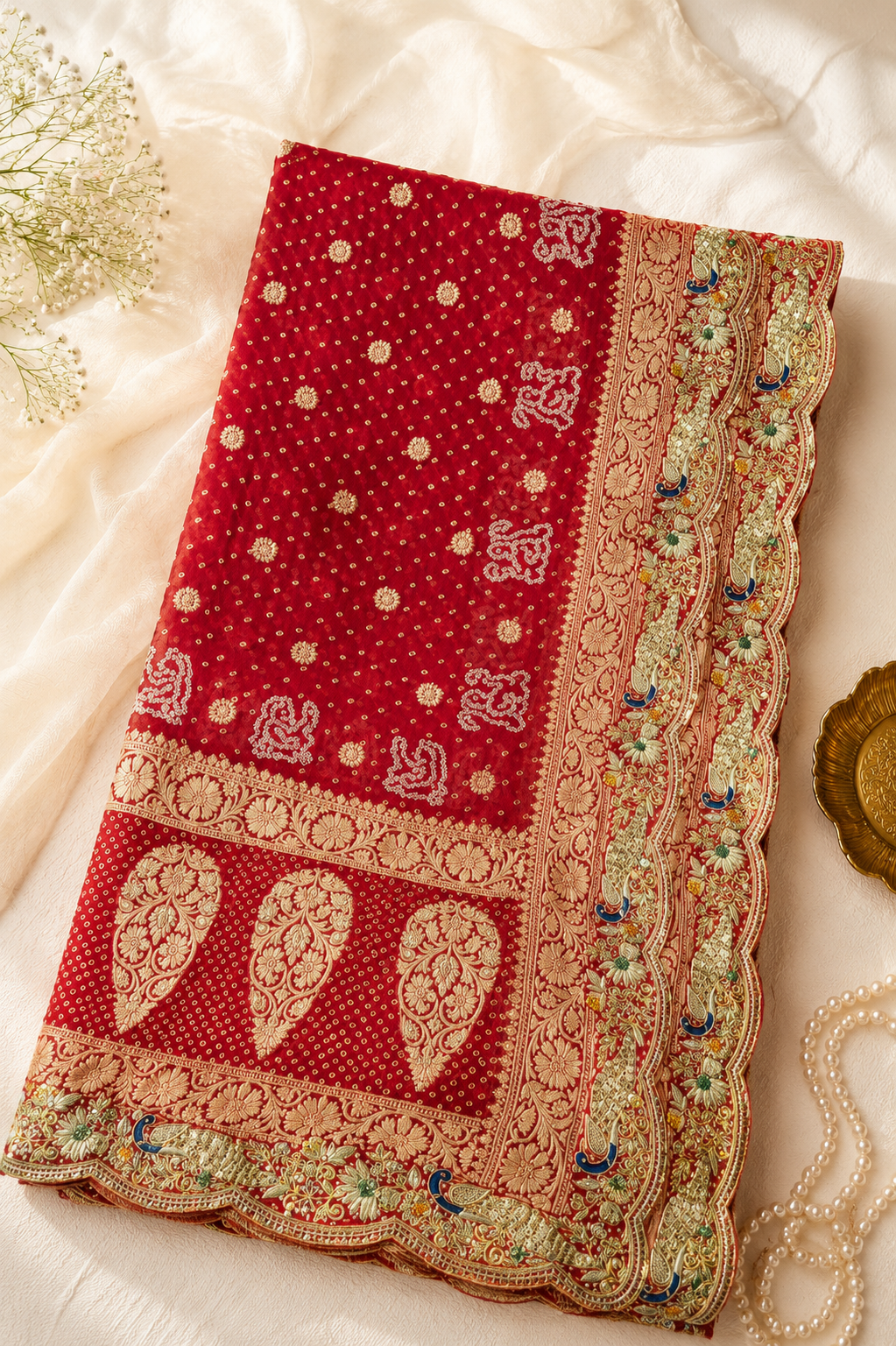 Regal Crimson Heritage Embroidered Dupatta