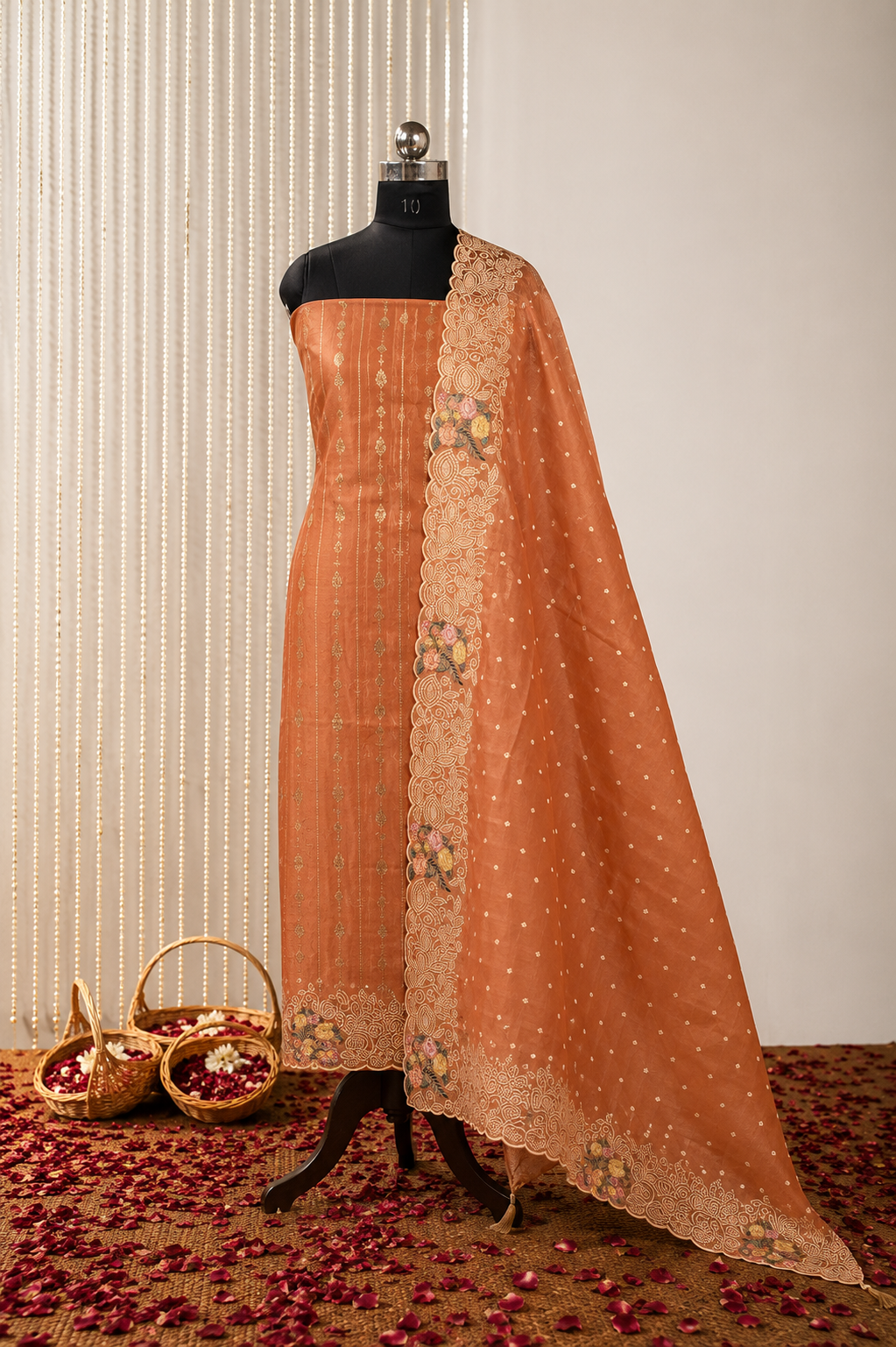 Peach Blossom Embroidered Banarasi Unstitched Suit Set
