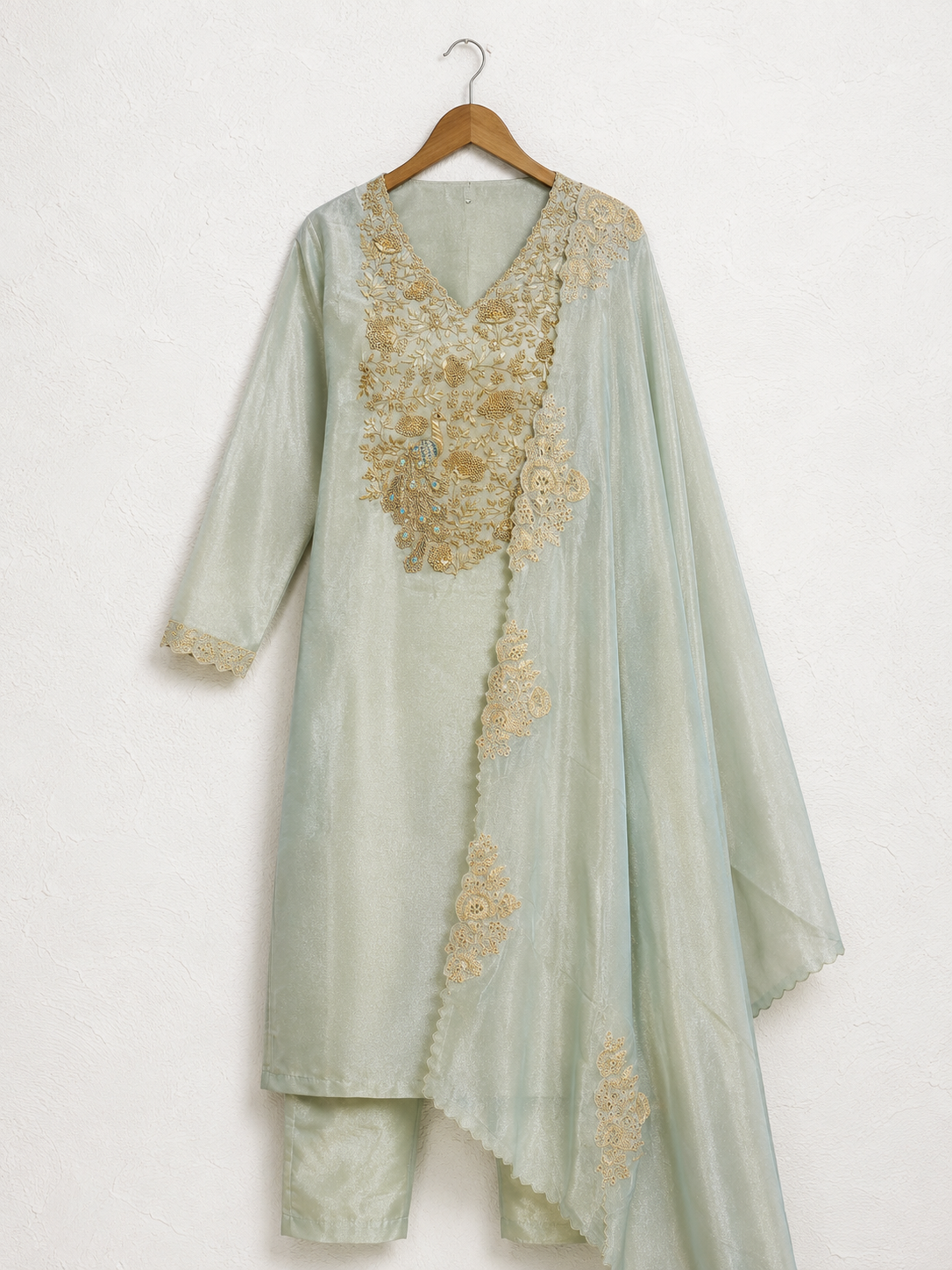 Celeste Peacock Zardozi Silk Unstiched Kurta Set
