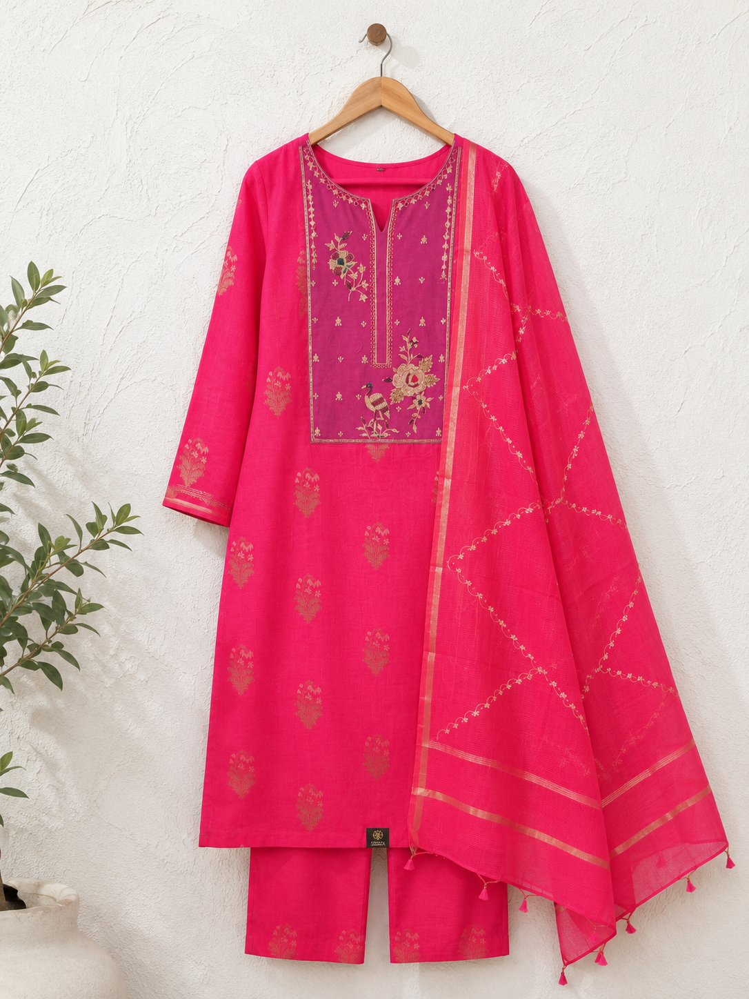 Gulnaar Pink Embroidered Unstiched Kurta Set