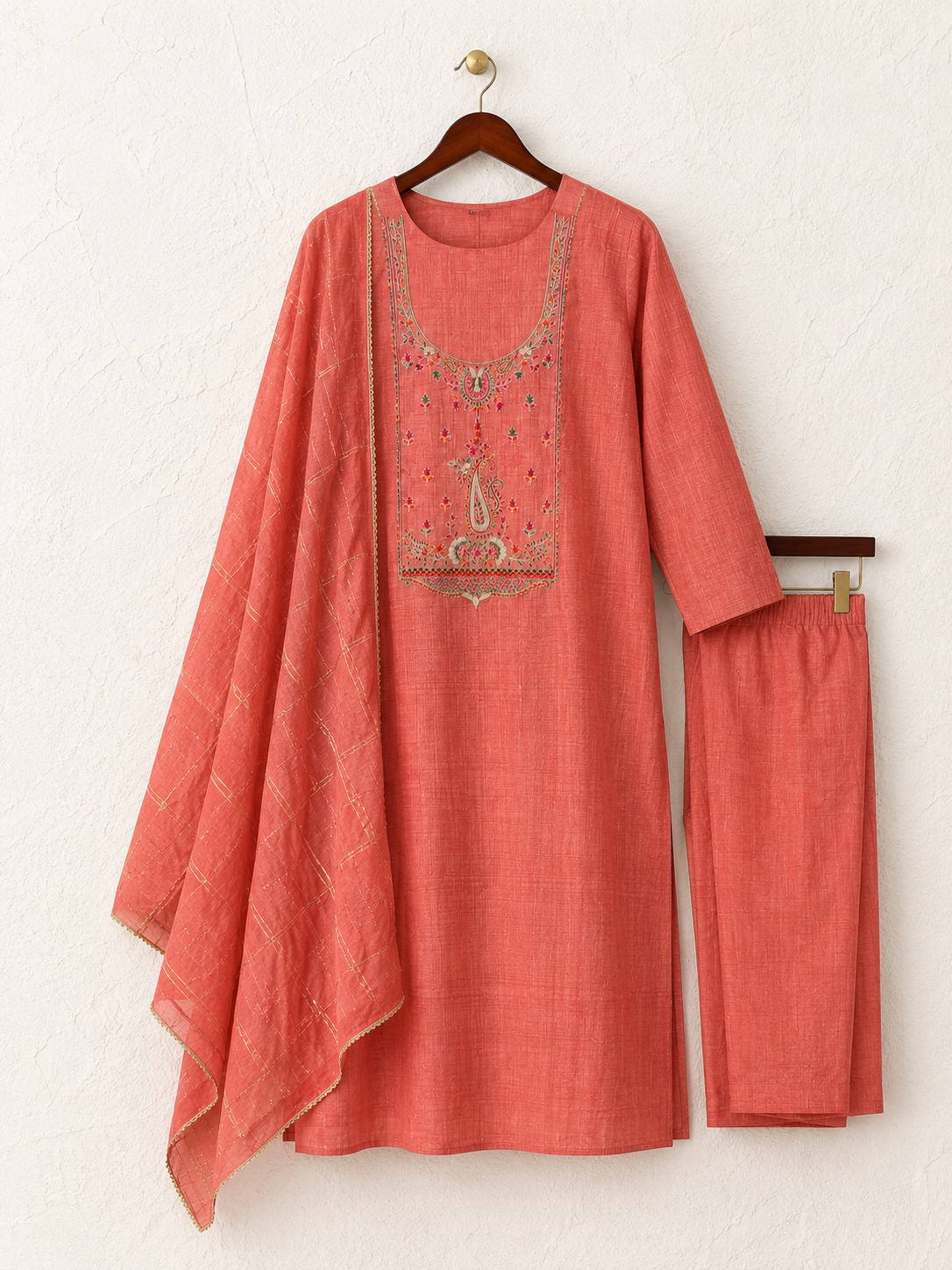 Blush Rose Embroidered Cotton Silk Unstiched Kurta Set