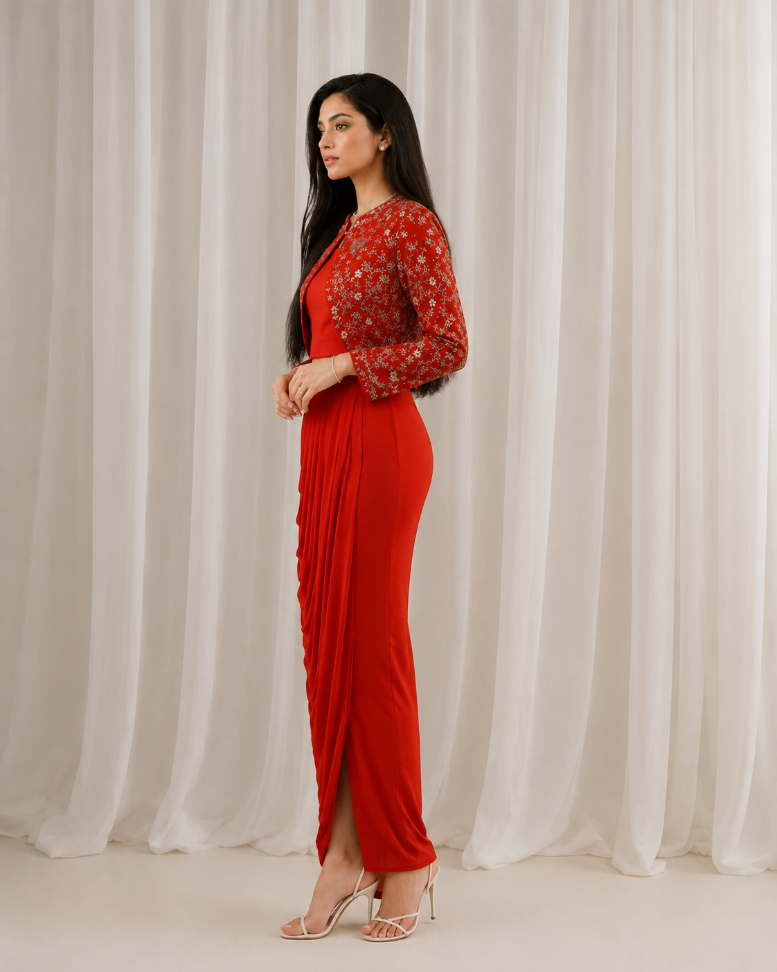 Orange Co-ord Set with Crop Jacket