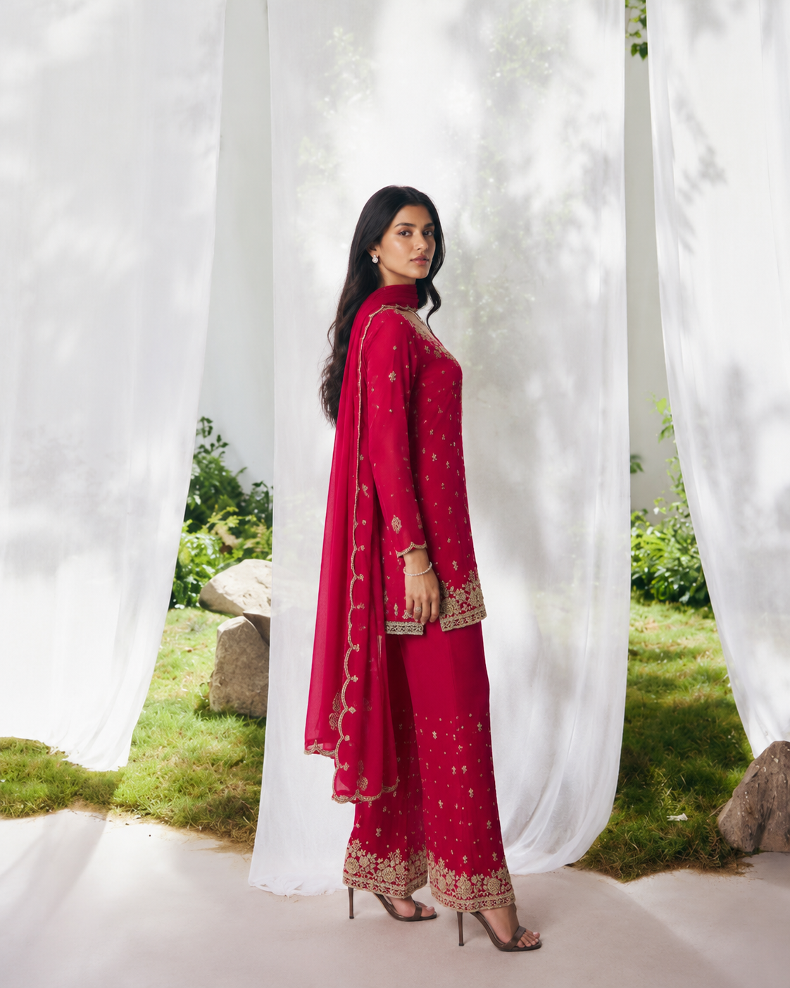Red Sharara Set