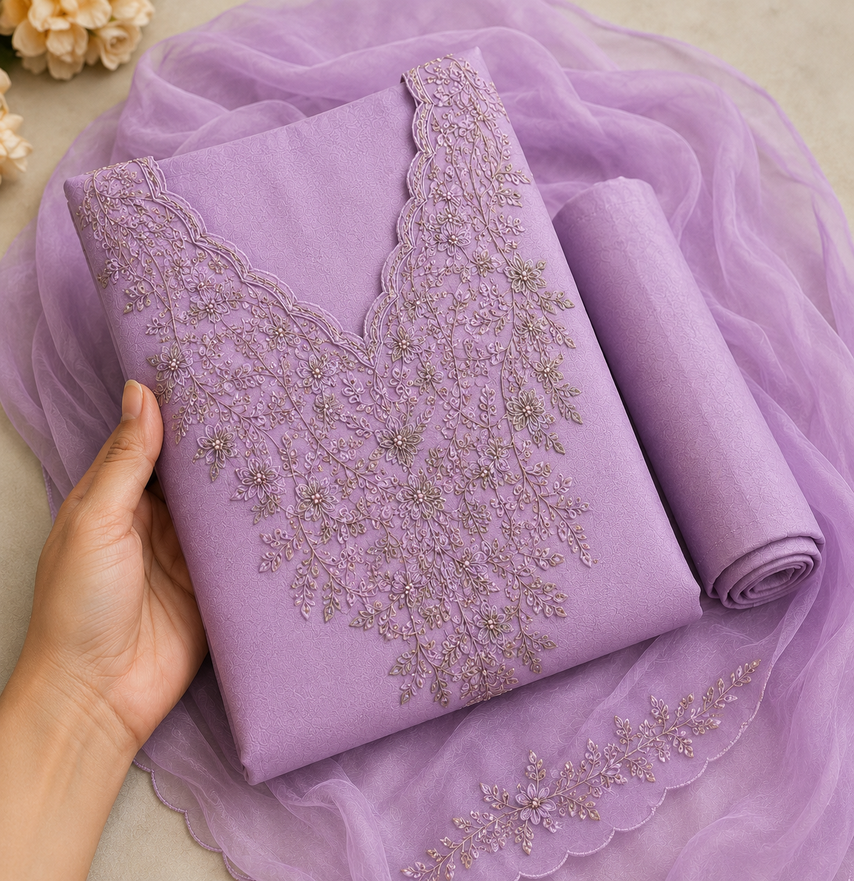 Lavender Grace Embroidered Suit Piece