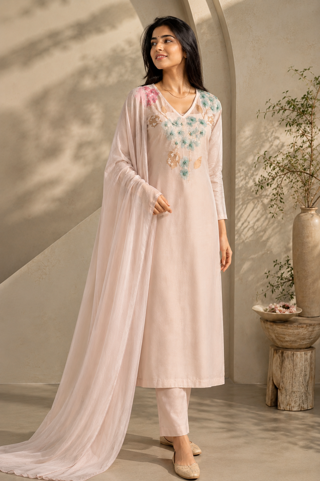 Blush Bloom Embroidered Suit Set