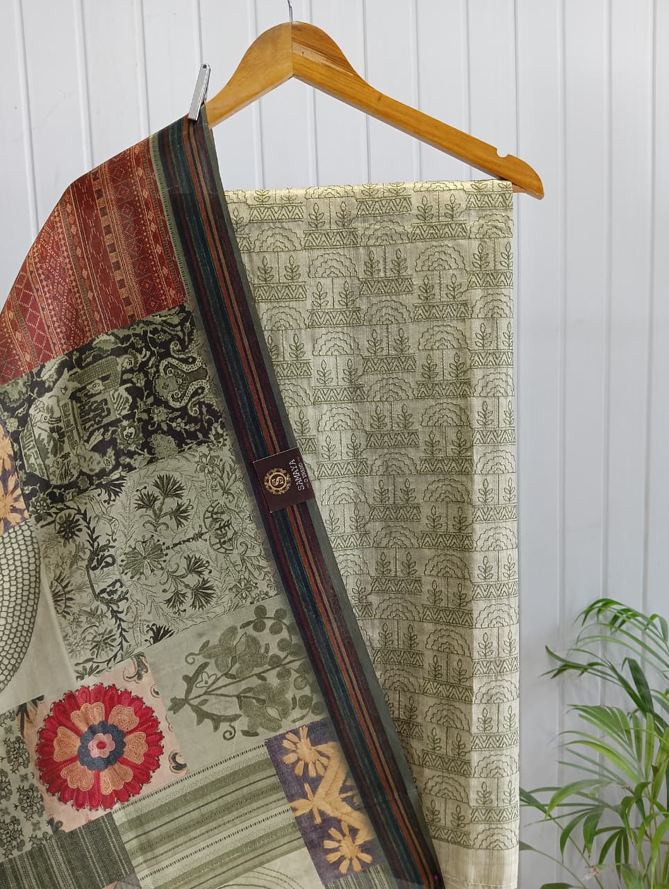 Olive Meadow Printed Unstiched Kurti Set with Artistic Patchwork Dupatta