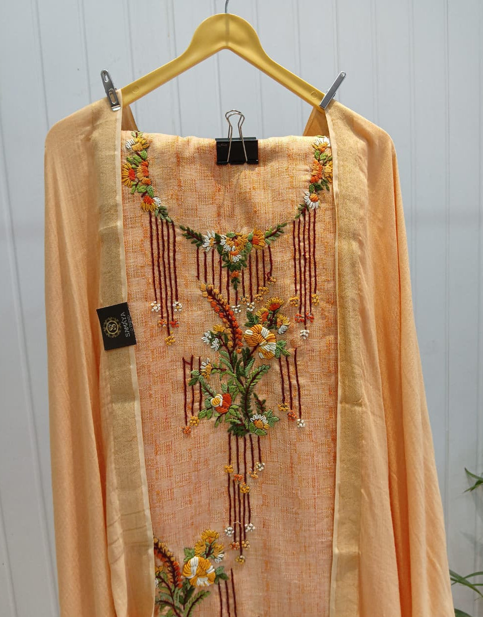 2.H Peach Orange Floral Embroidered Unstitched Kurta Set