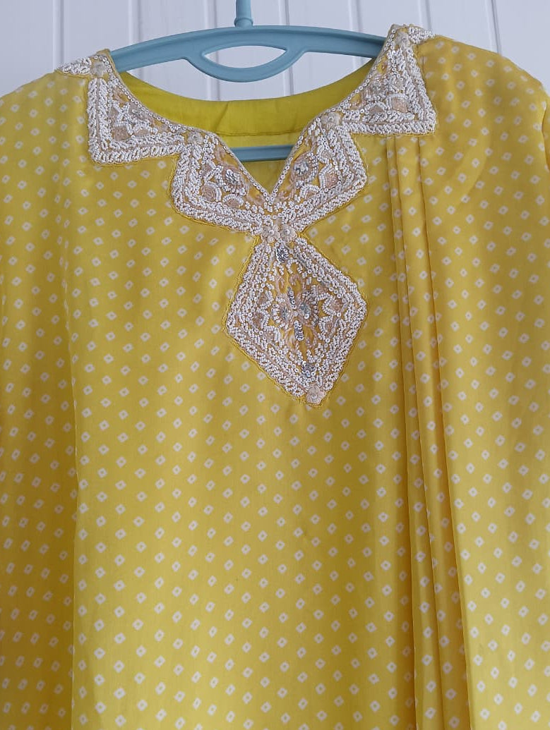Yellow Embroidered Indo-Western Dhoti Style Cowl Gown / Tunic Set