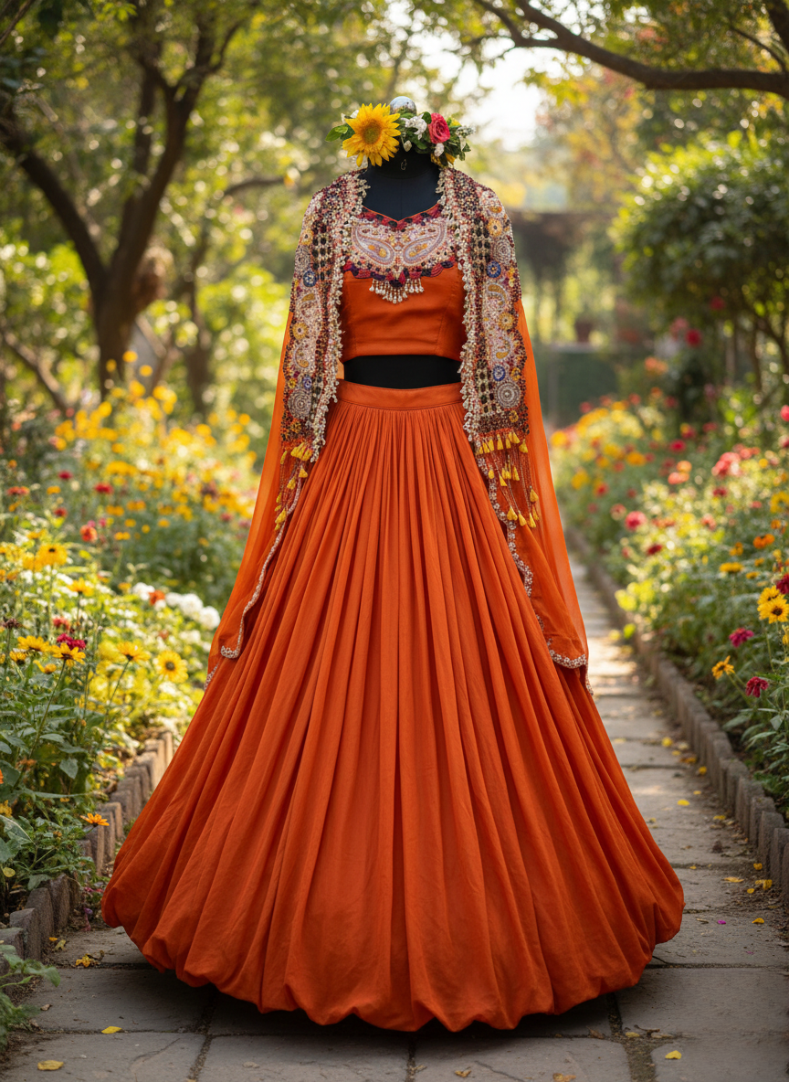 Rust orange Indowestern with embroidery dupatta