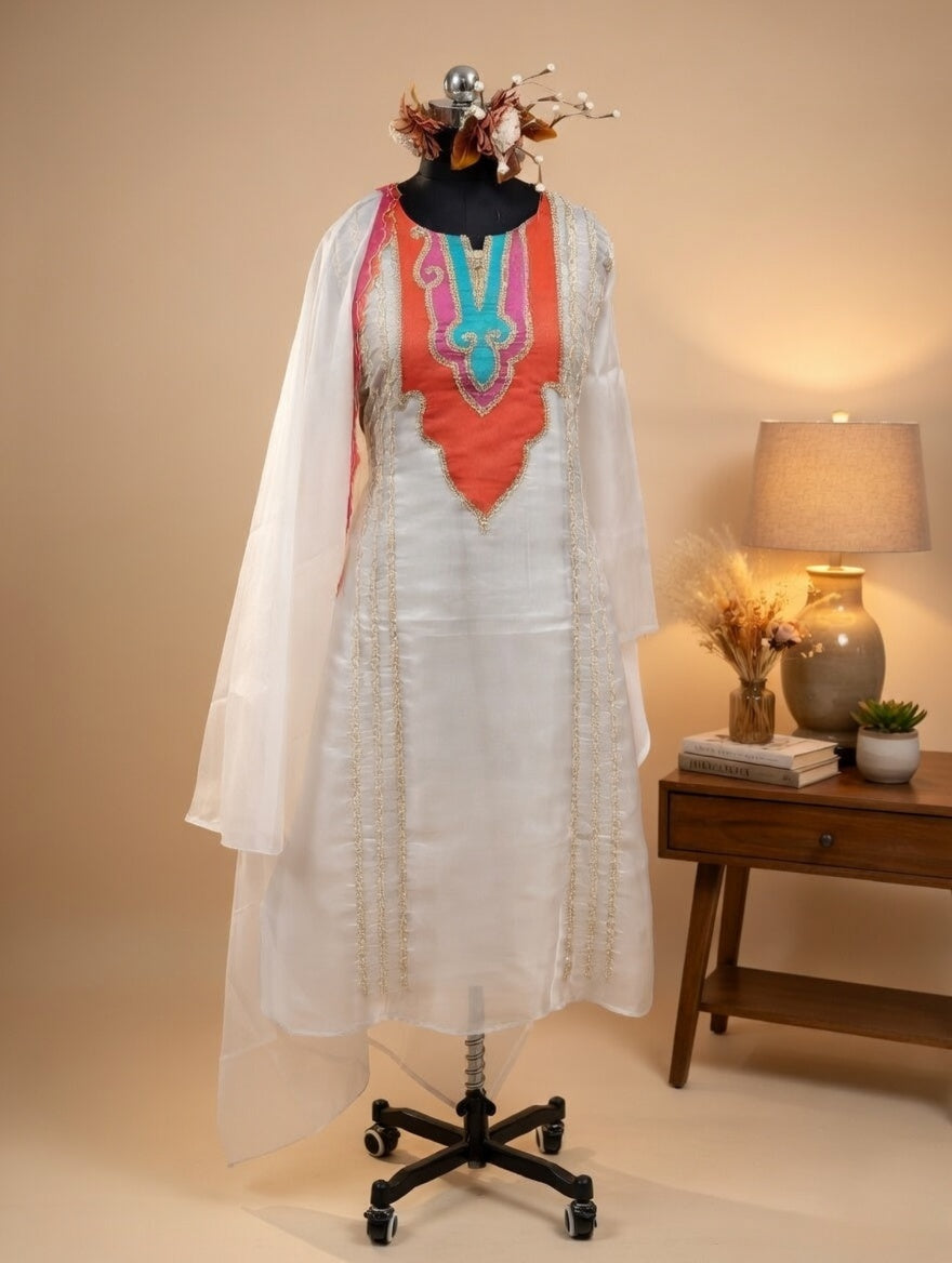 Self tissue ornganza kurti with Pure organza duppta