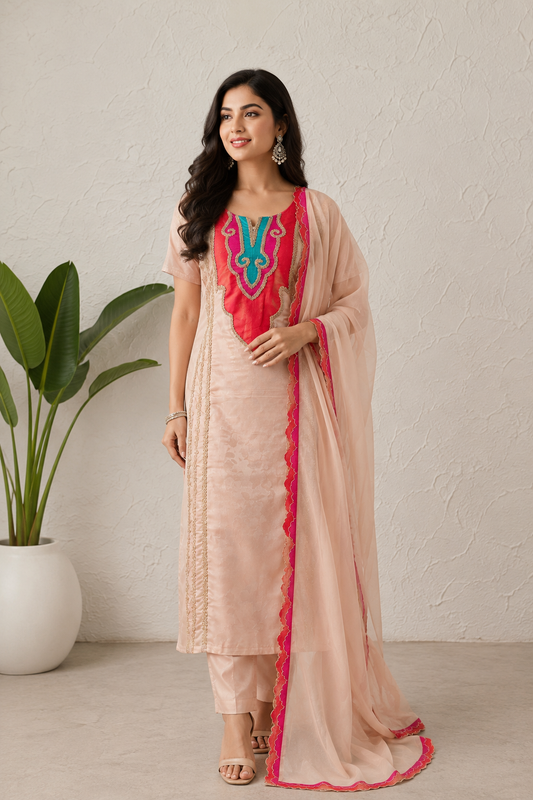 Gulnaar Pastel Embroidered Kurti Set