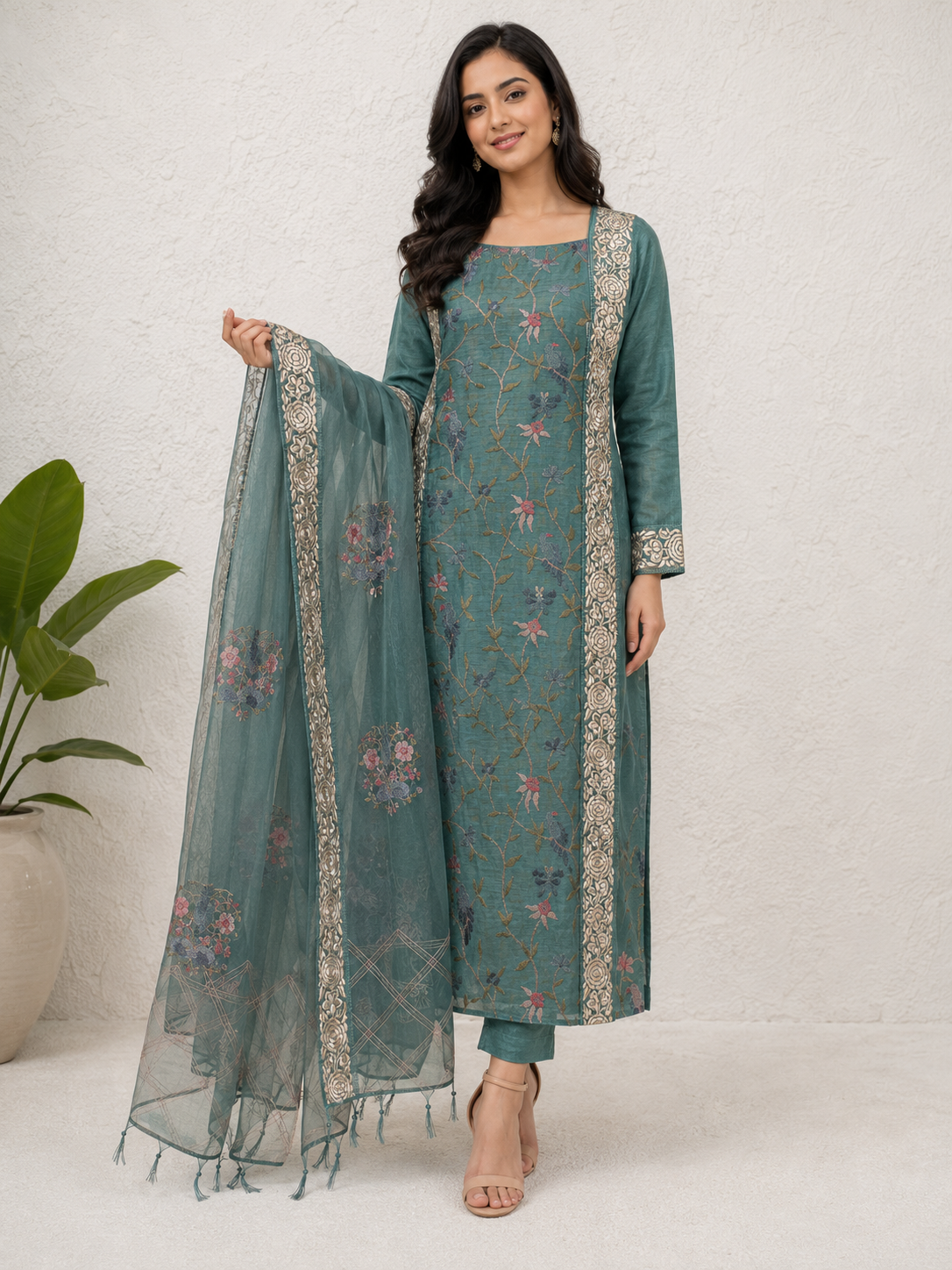 Verdant Aviary Embroidered Unstiched Kurti Set