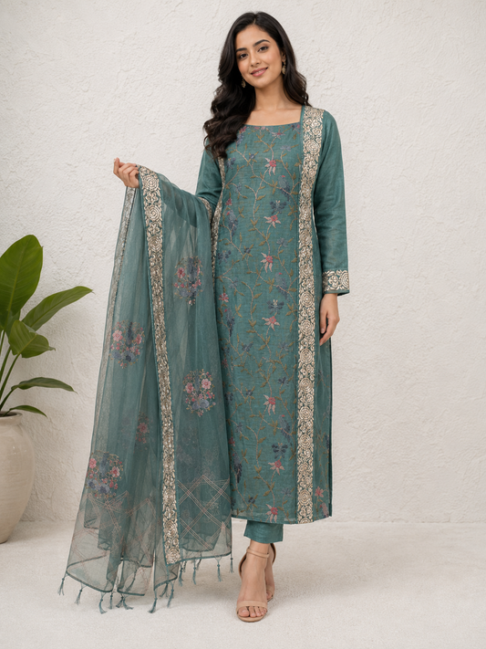 Verdant Aviary Embroidered Unstiched Kurti Set