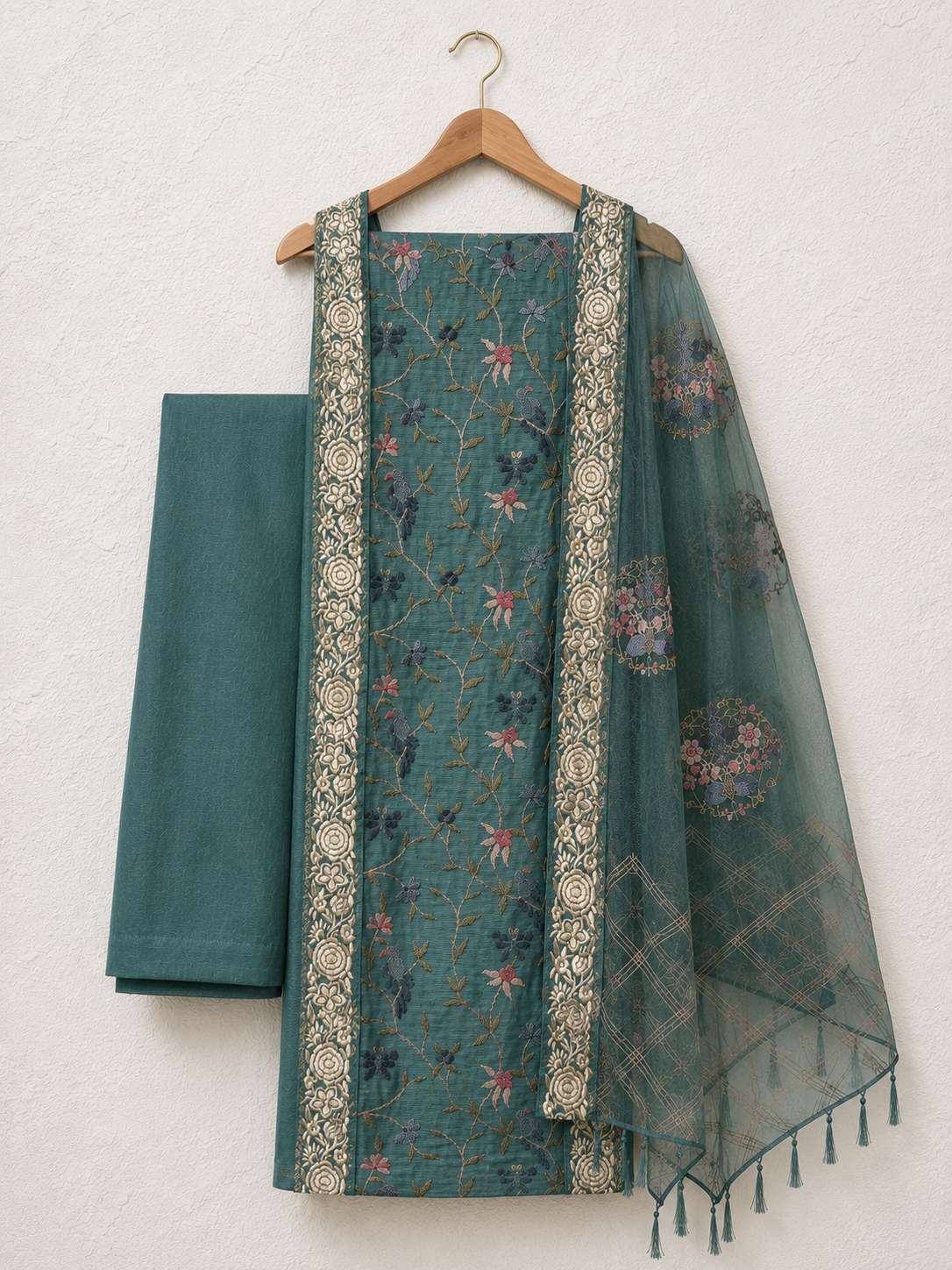 Verdant Aviary Embroidered Unstiched Kurti Set