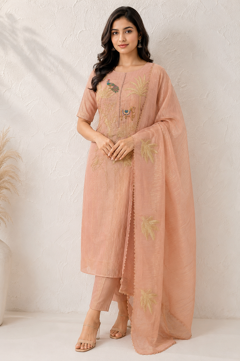 Blush Safari Luxe Embroidered Unstiched Kurti Set