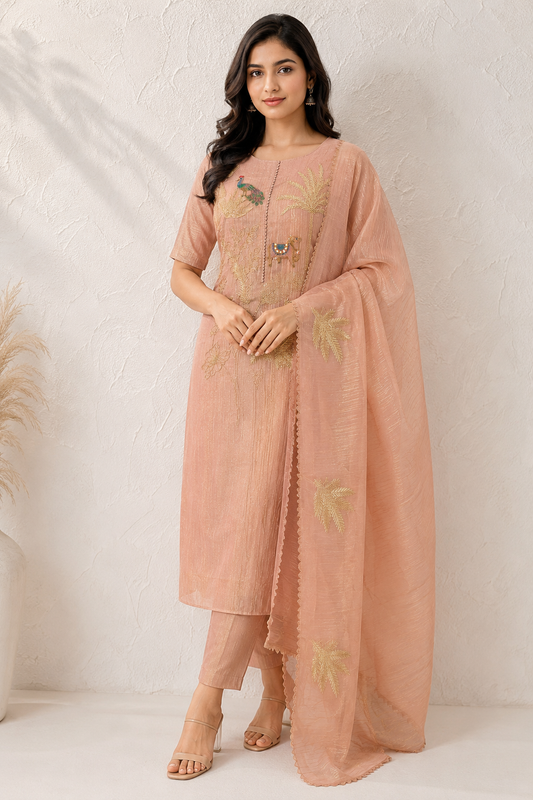 Blush Safari Luxe Embroidered Unstiched Kurti Set