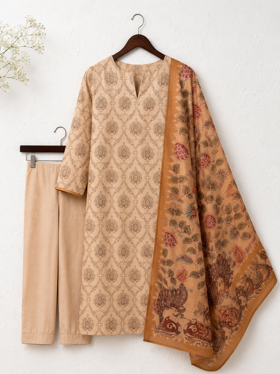 Peach Blossom Heritage Cotton Unstiched Kurta Set
