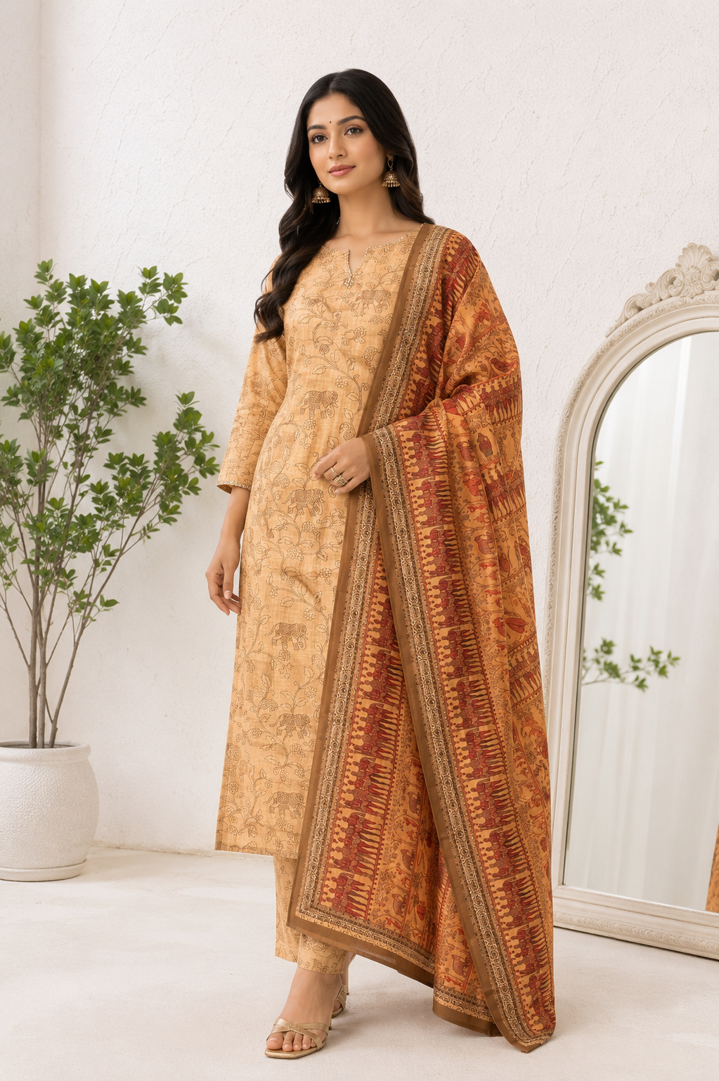 Rajhans Heritage Elephant Print Unstiched Kurti Set