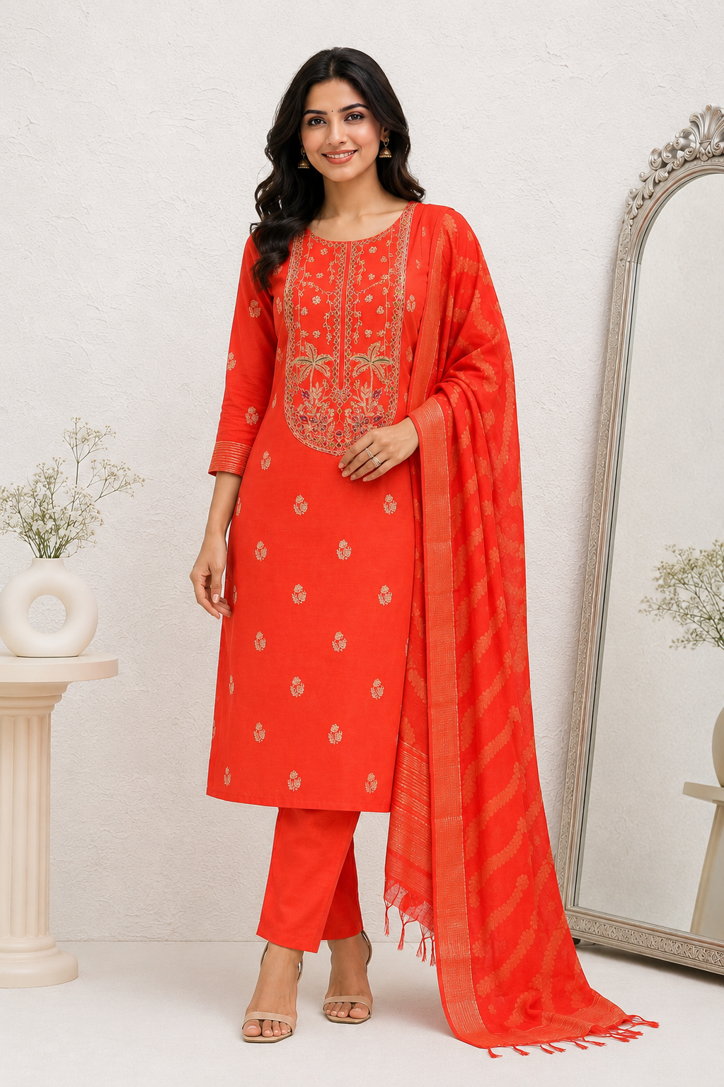Coral Bloom Embroidered Unstiched Kurta Set