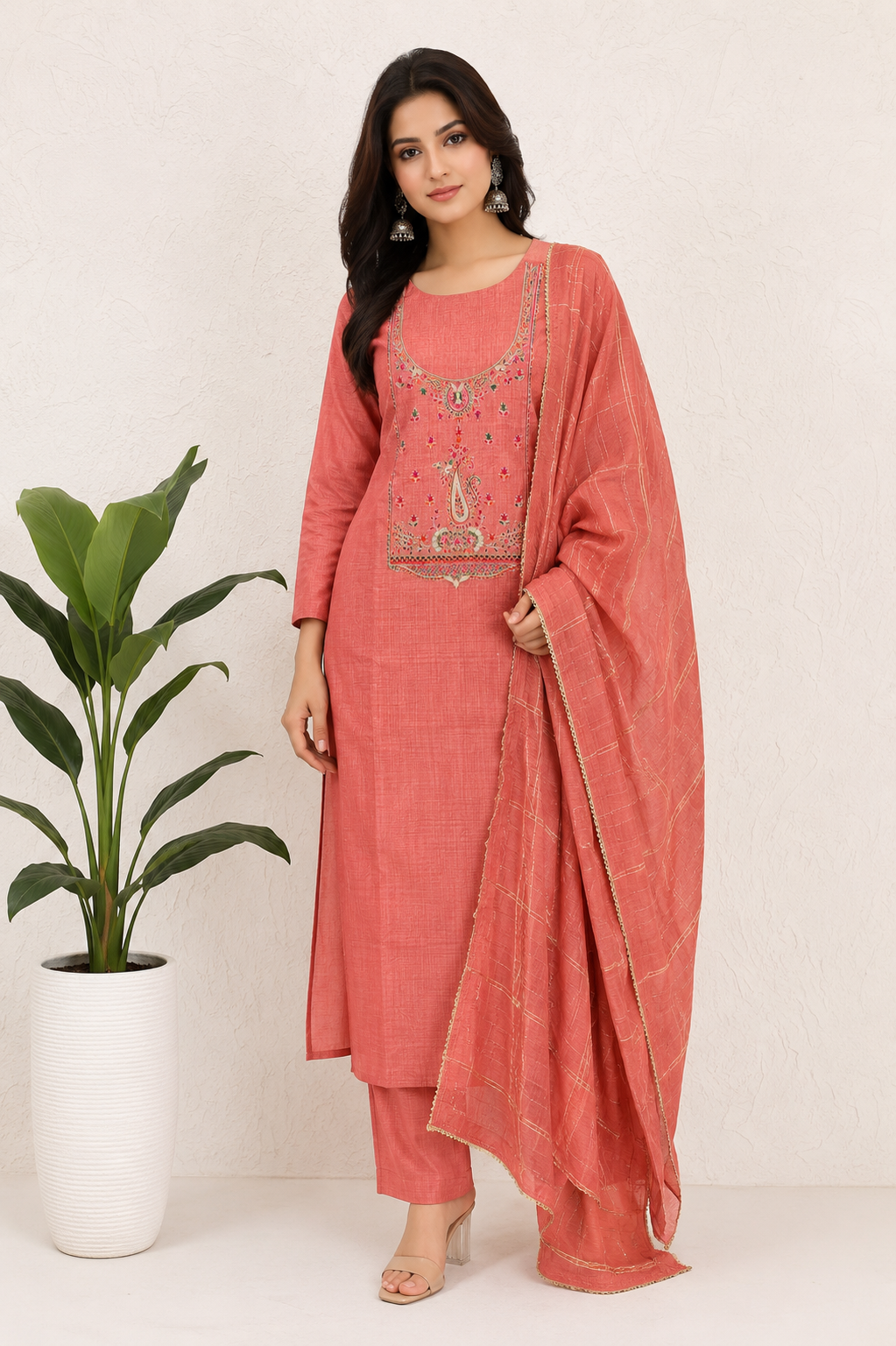 Blush Rose Embroidered Cotton Silk Unstiched Kurta Set