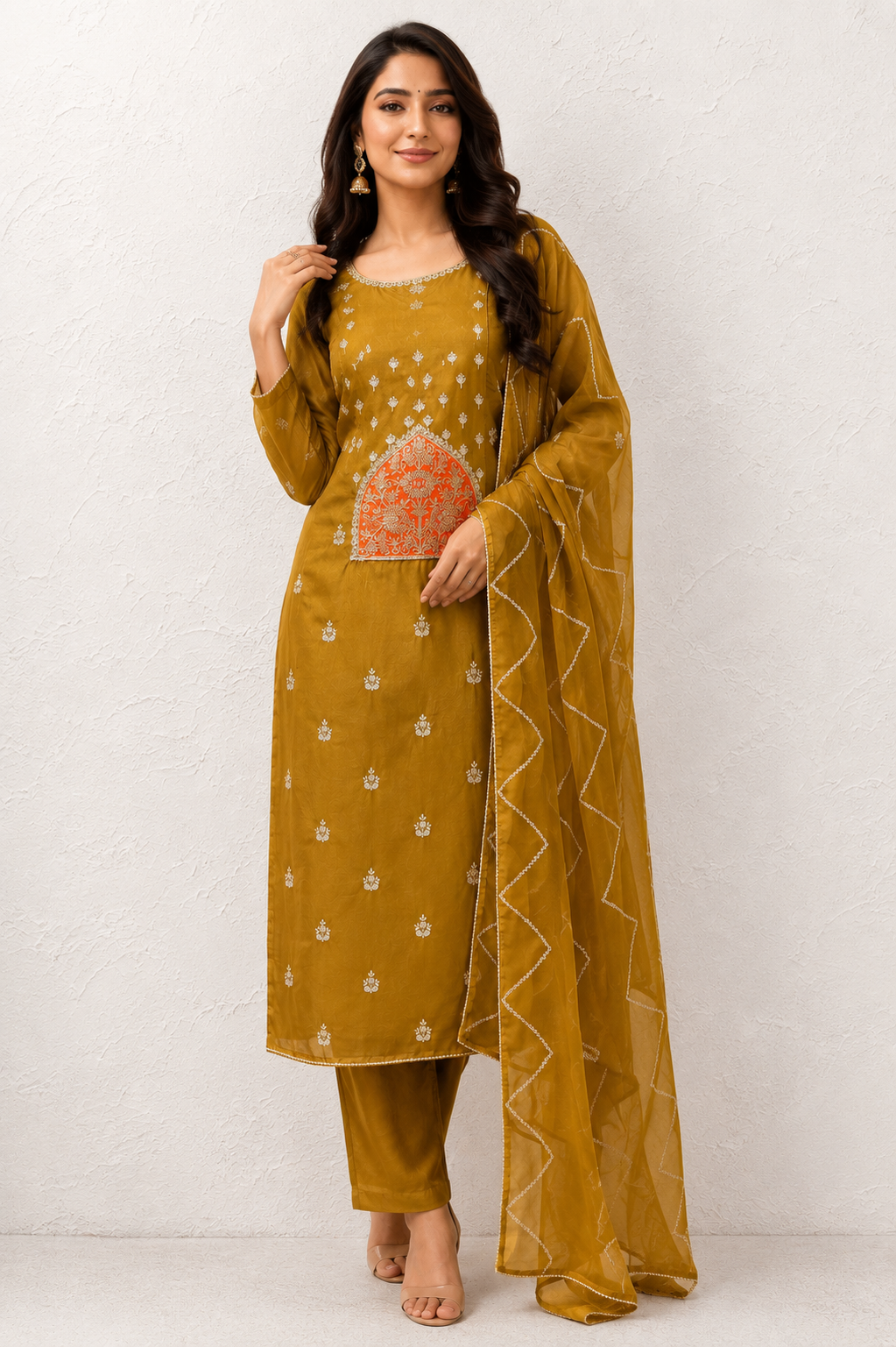 Zariya Mustard Embroidered Unstiched Kurta Set