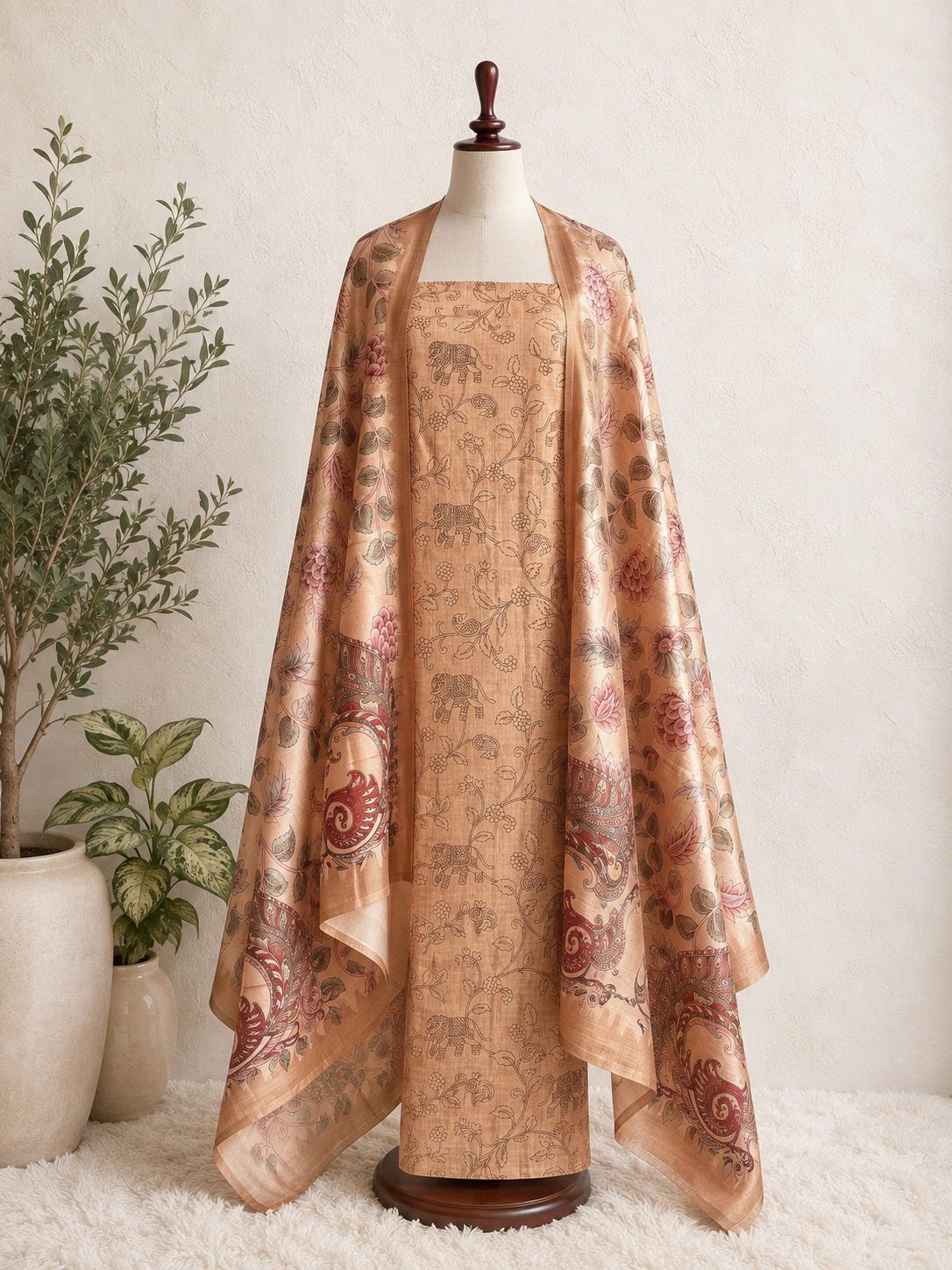 Rajhans Heritage Elephant Print Unstiched Kurti Set
