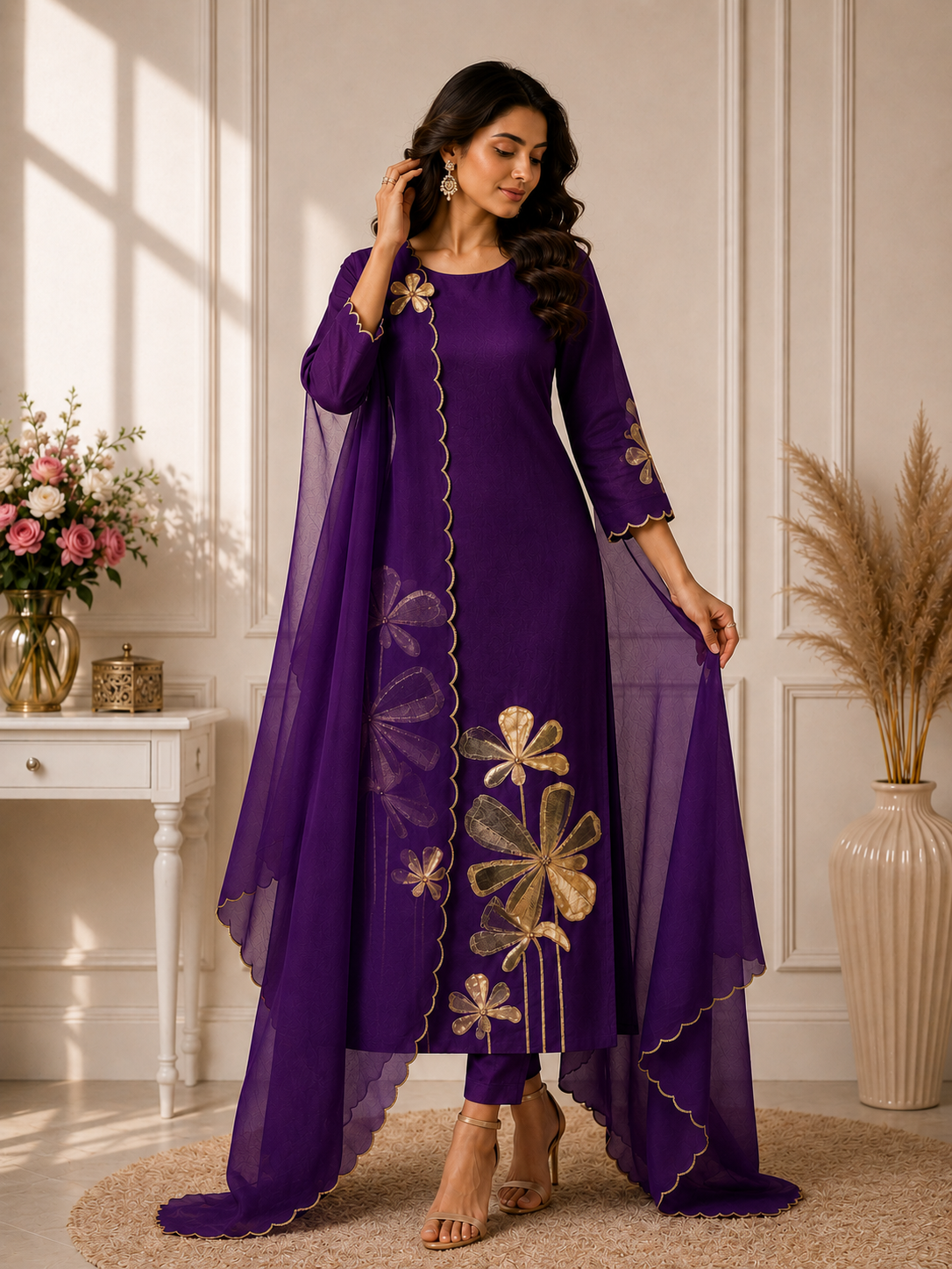 Royal Purple Embroidered Suit Piece