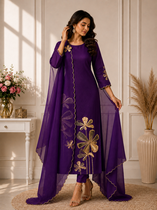 Royal Purple Embroidered Suit Piece