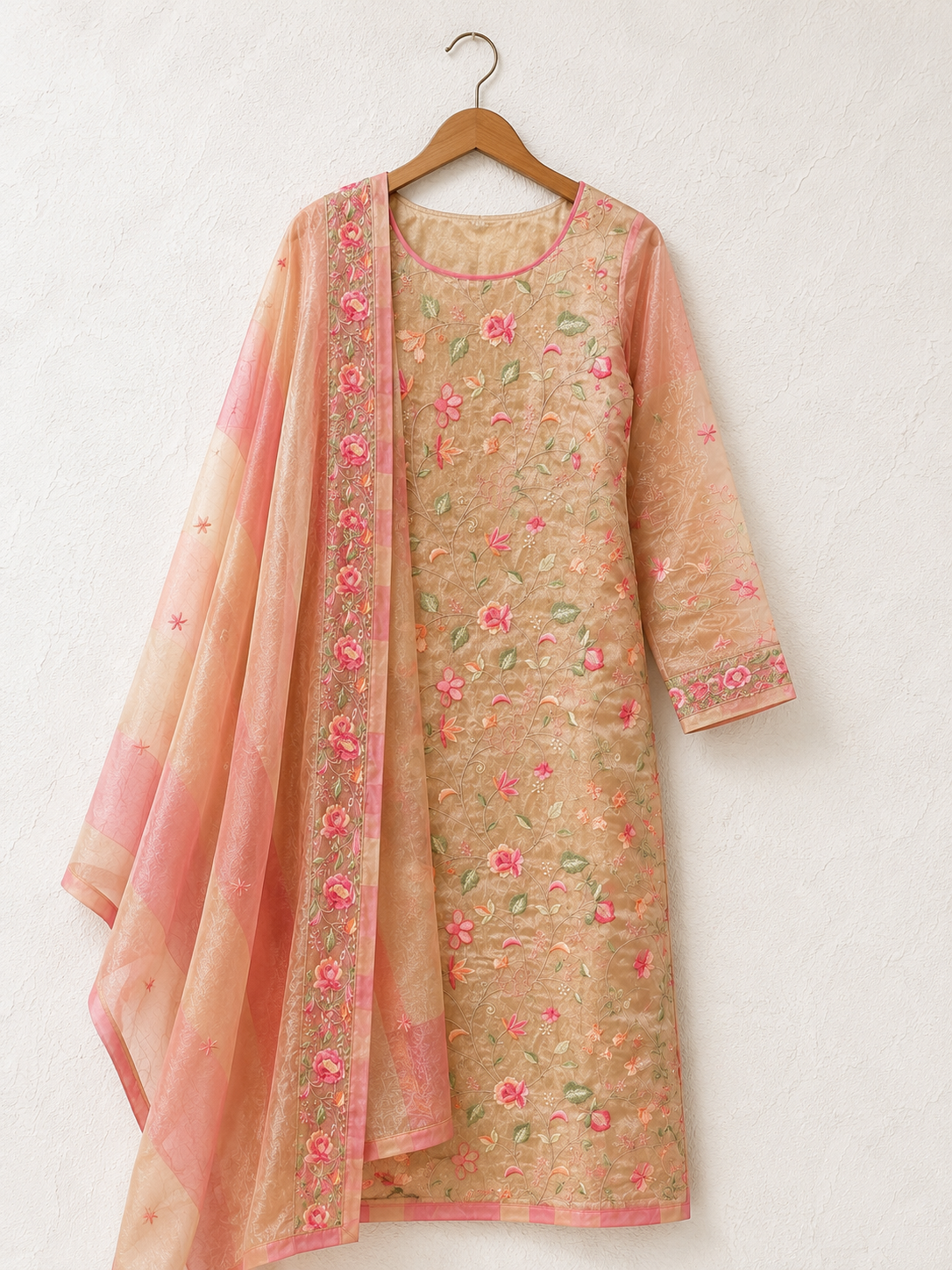 Rosé Bloom Embroidered Silk Unstiched Kurti Set