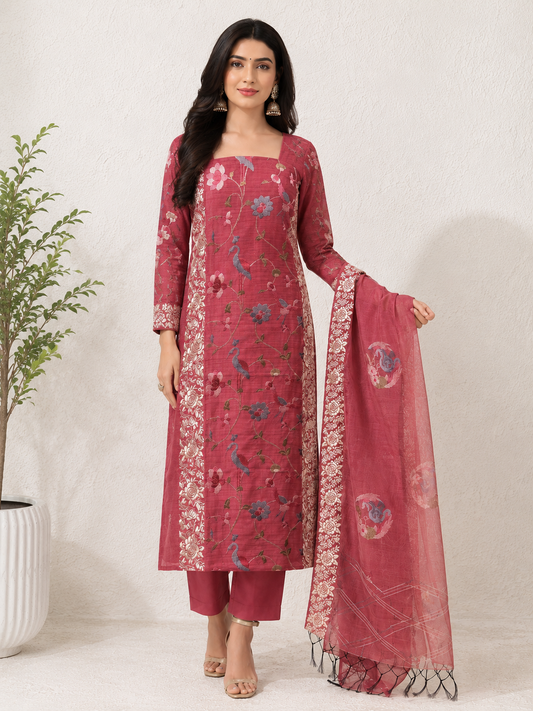 Roselle Crane Embroidered Unstiched Suit Set