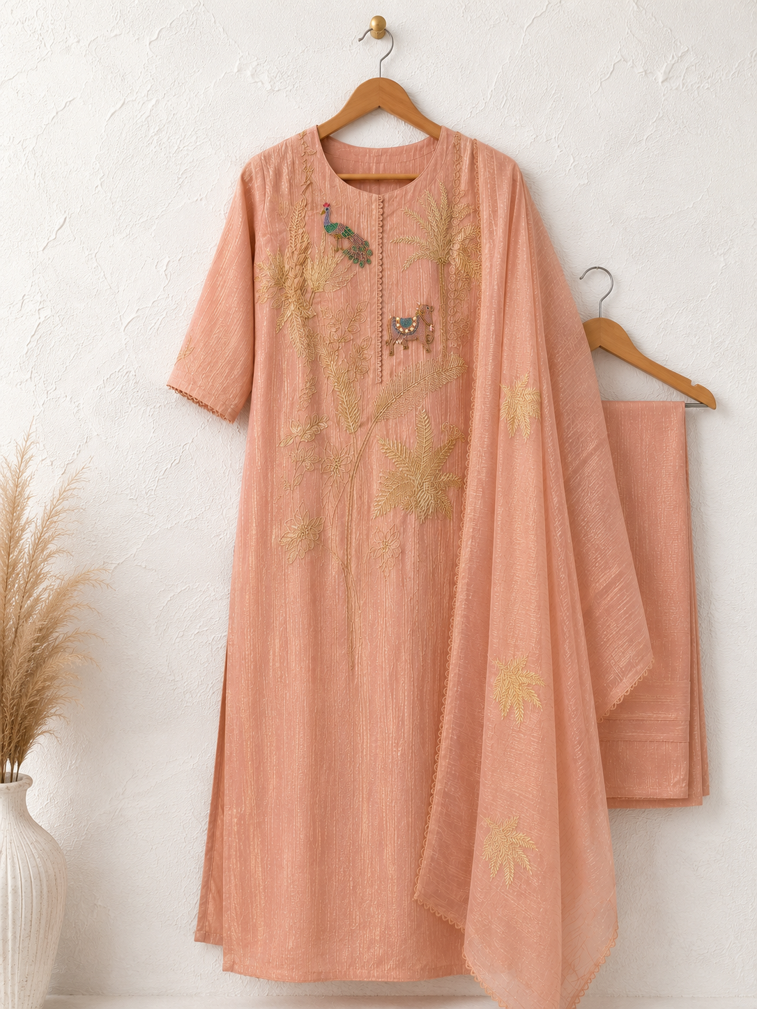 Blush Safari Luxe Embroidered Unstiched Kurti Set