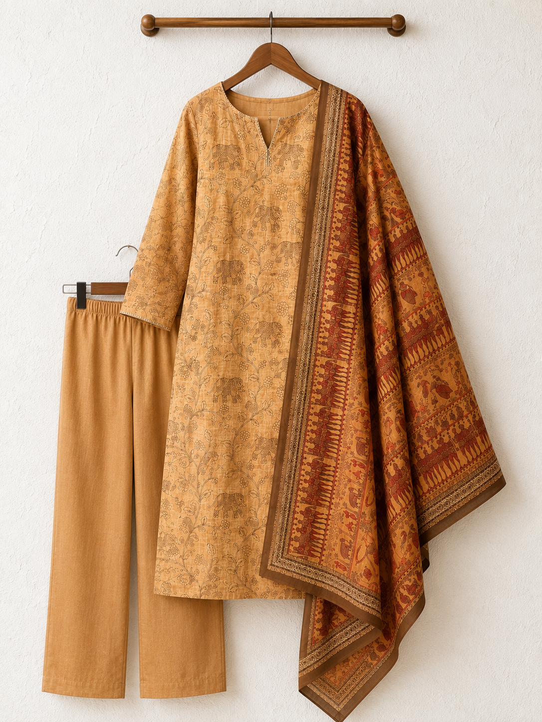 Rajhans Heritage Elephant Print Unstiched Kurti Set