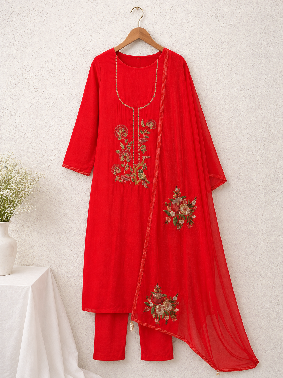 Crimson Bloom Embroidered Unstiched Kurta Set