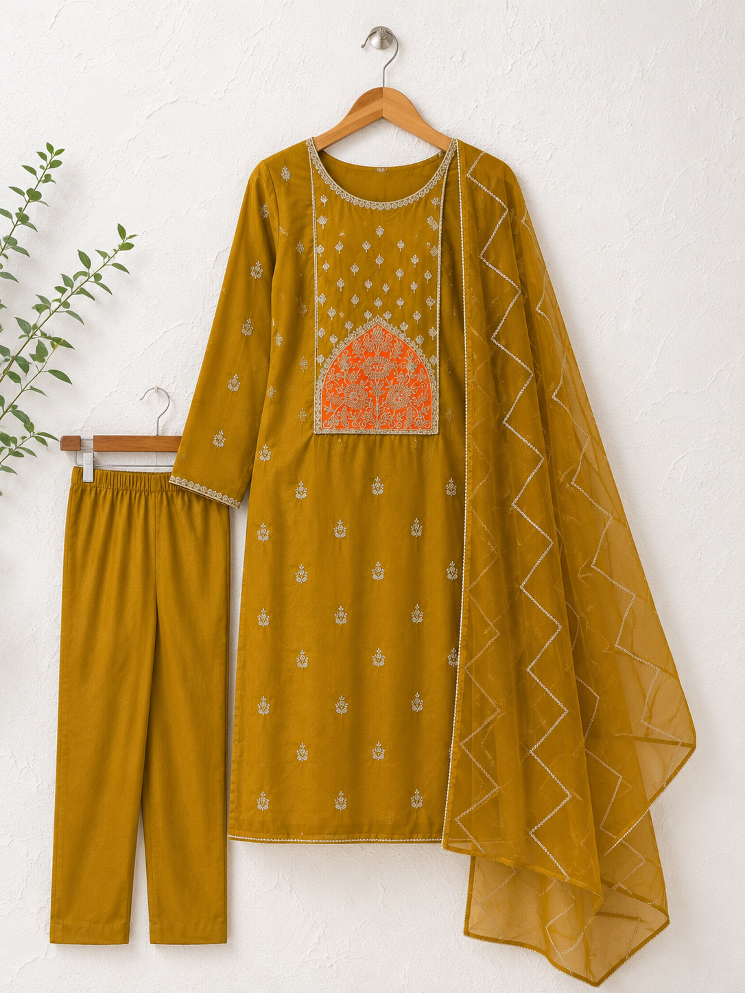 Zariya Mustard Embroidered Unstiched Kurta Set