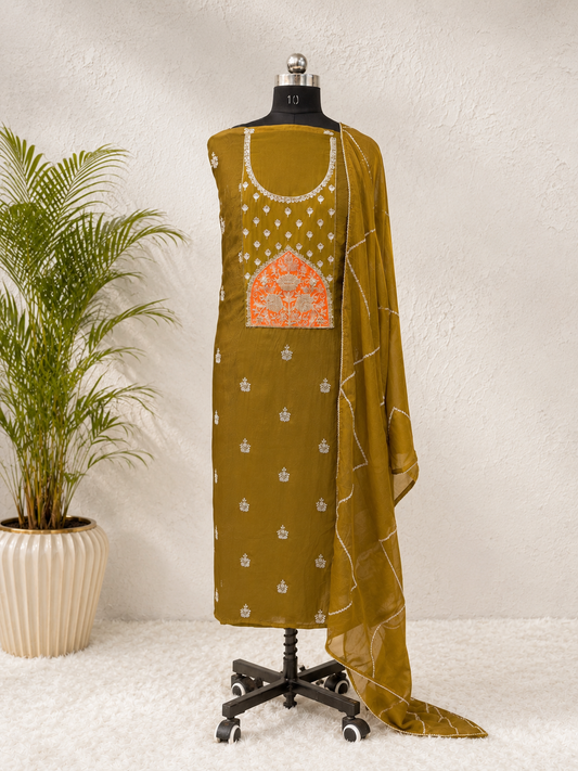 Zariya Mustard Embroidered Unstiched Kurta Set