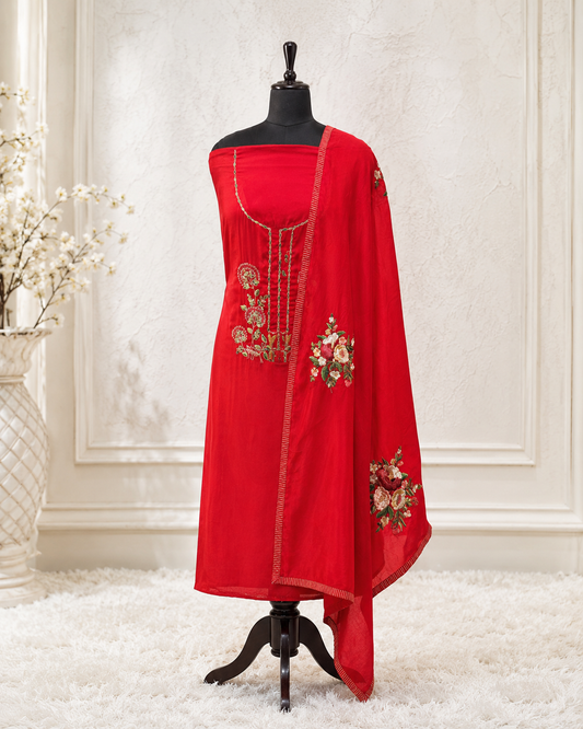Crimson Bloom Embroidered Unstiched Kurta Set