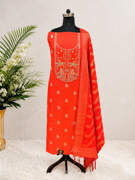 Coral Bloom Embroidered Unstiched Kurta Set