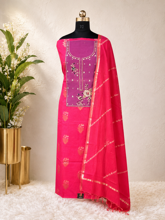 Gulnaar Pink Embroidered Unstiched Kurta Set