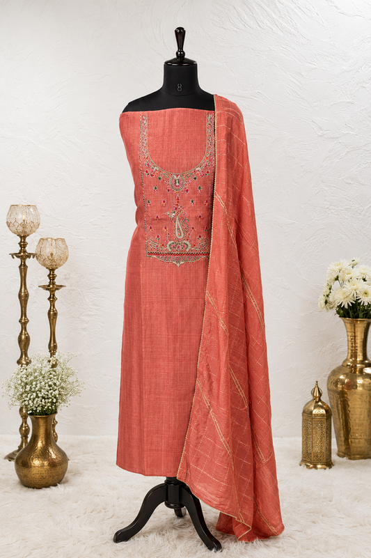 Blush Rose Embroidered Cotton Silk Unstiched Kurta Set
