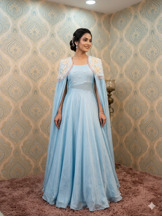 blue evening ball gown