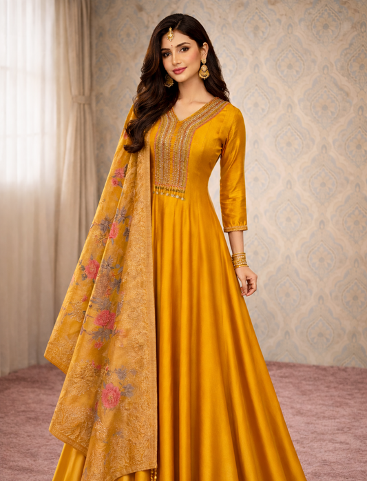 yellow anarkali gown