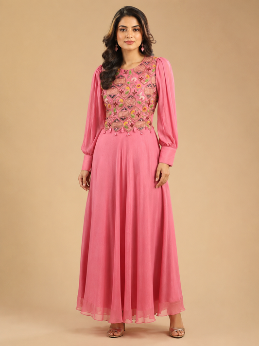 Pink embroided gown
