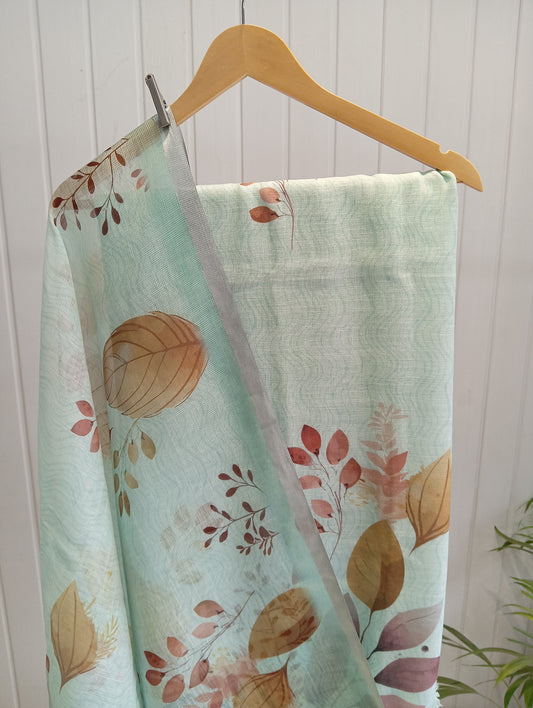 2.Q Sea Green Floral Printed Cotton Unstitched Kurta Set