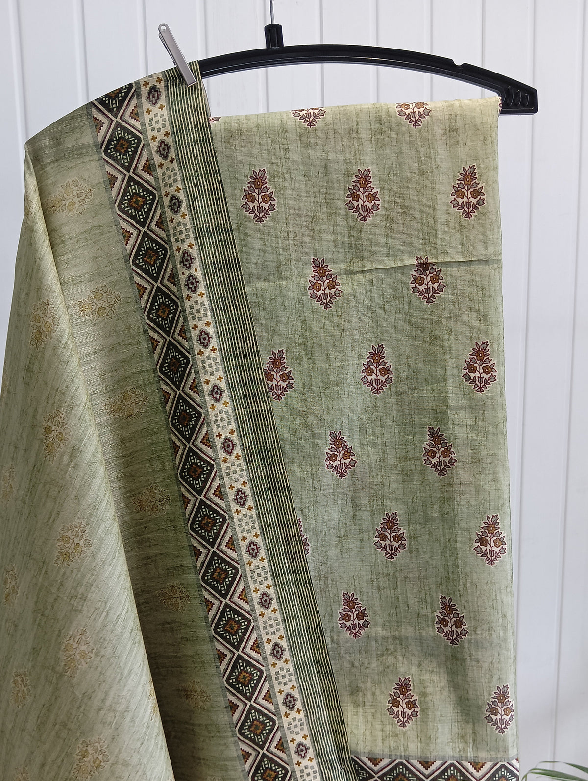 2.P Sage Green Floral Printed Cotton Unstitched Kurta Set