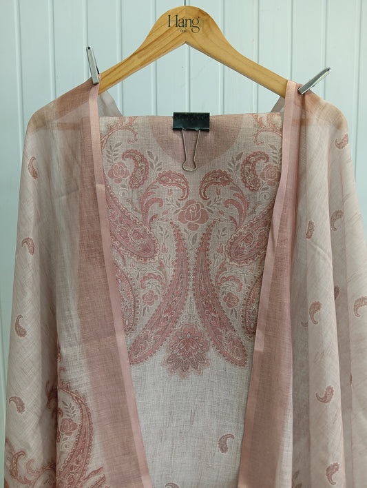 2.R Dusty Pink & Taupe Floral Printed Cotton Unstitched Kurta Set