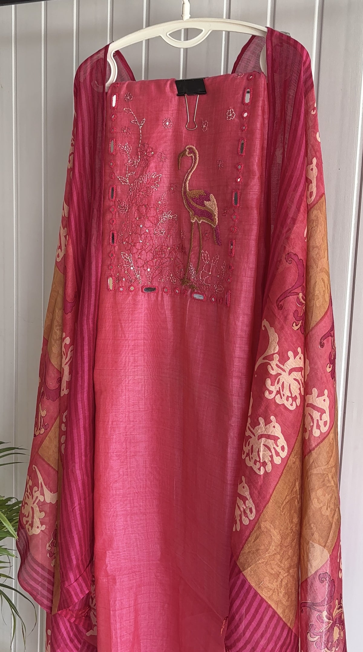 Flamingo Bloom Pink Embroidered Unstitched Suit Set