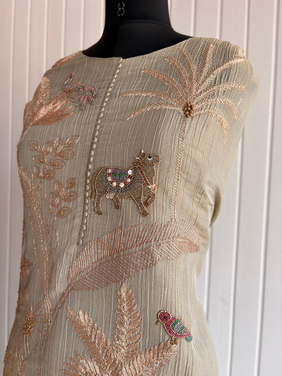 Peacock Meadow Embroidered Sage Green Unstiched Kurti Set