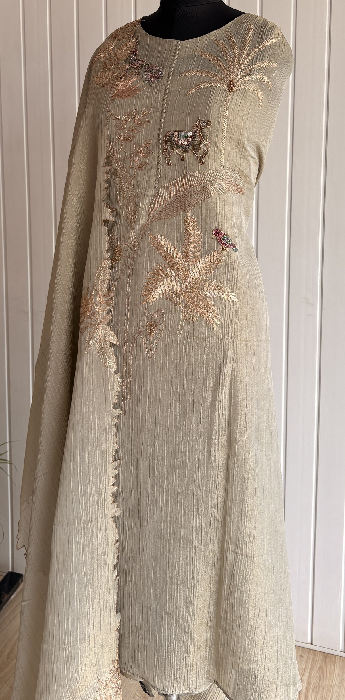 Peacock Meadow Embroidered Sage Green Unstiched Kurti Set