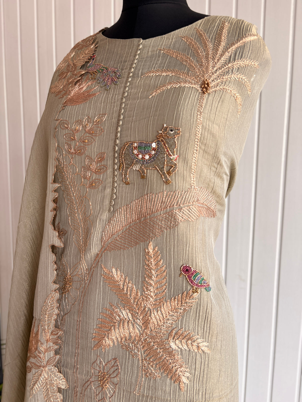 Peacock Meadow Embroidered Sage Green Unstiched Kurti Set