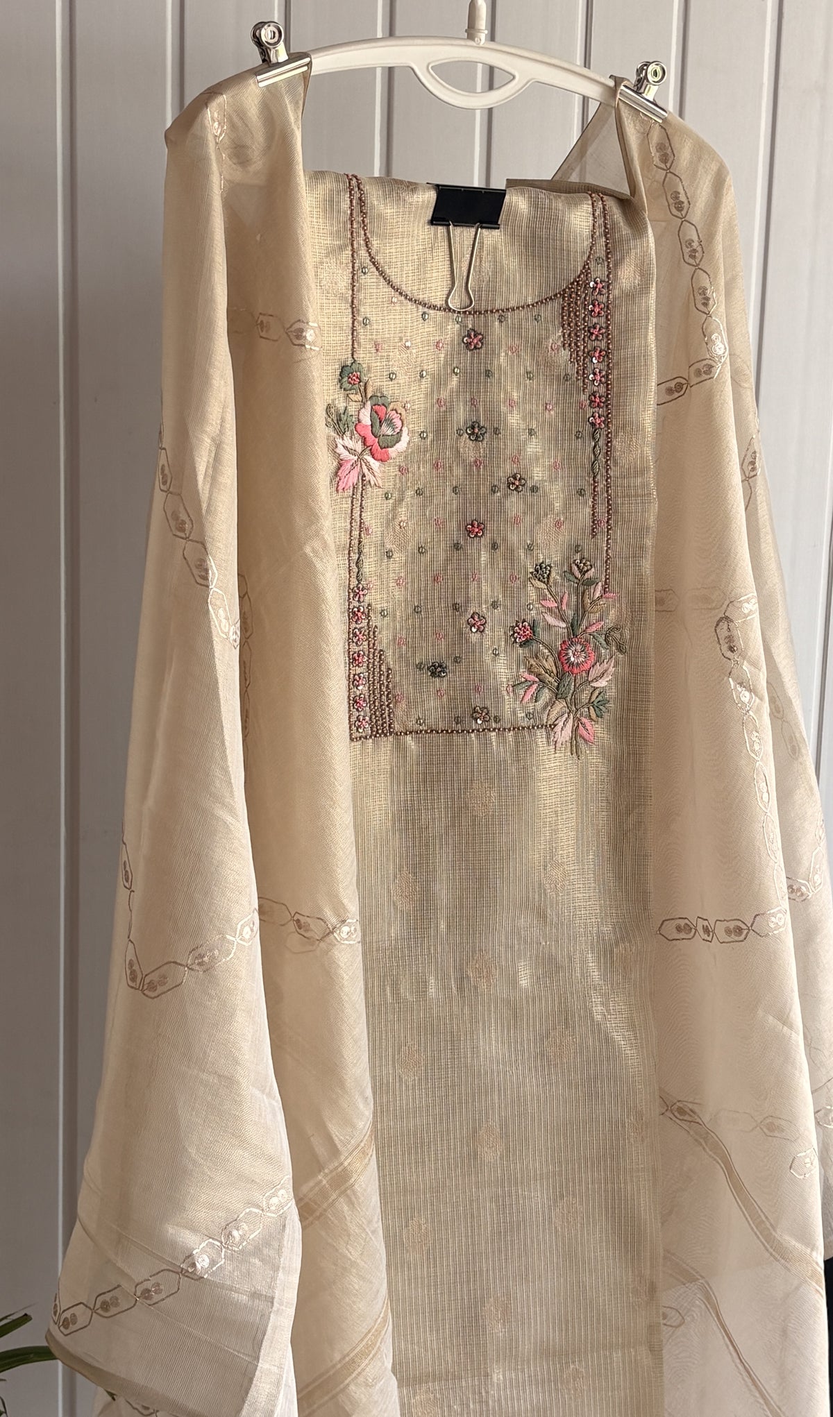 Ivory Bloom Embroidered Silk  Unstiched Kurta Set